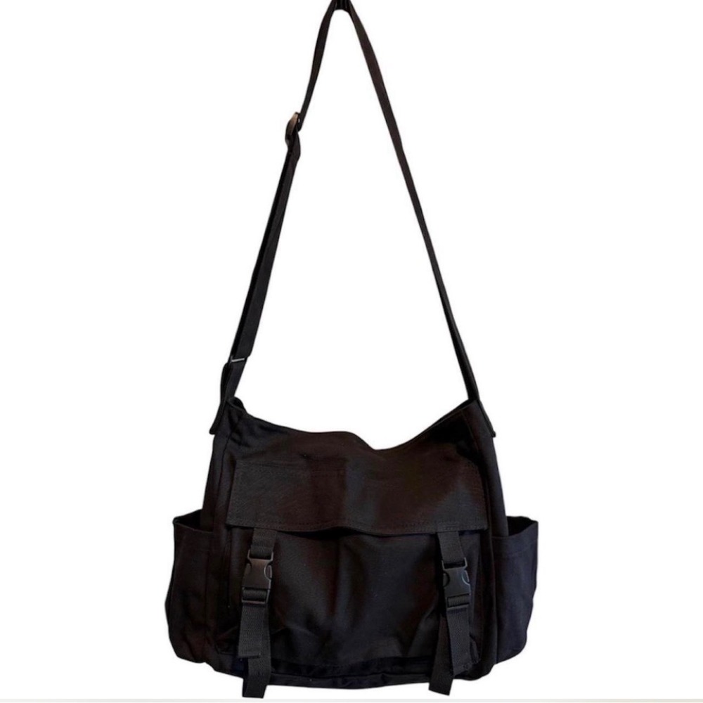 Vintage Style Black Unisex Canvas Crossbody Messenger Tote Bag - Large Capacity